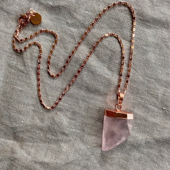 NEW 18K RG Rose Quartz Horn Necklace - Picture 2 of 9